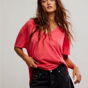 FREE PEOPLE NINA V-NECK TEE  ATLAS RED size M NWT short sleeve